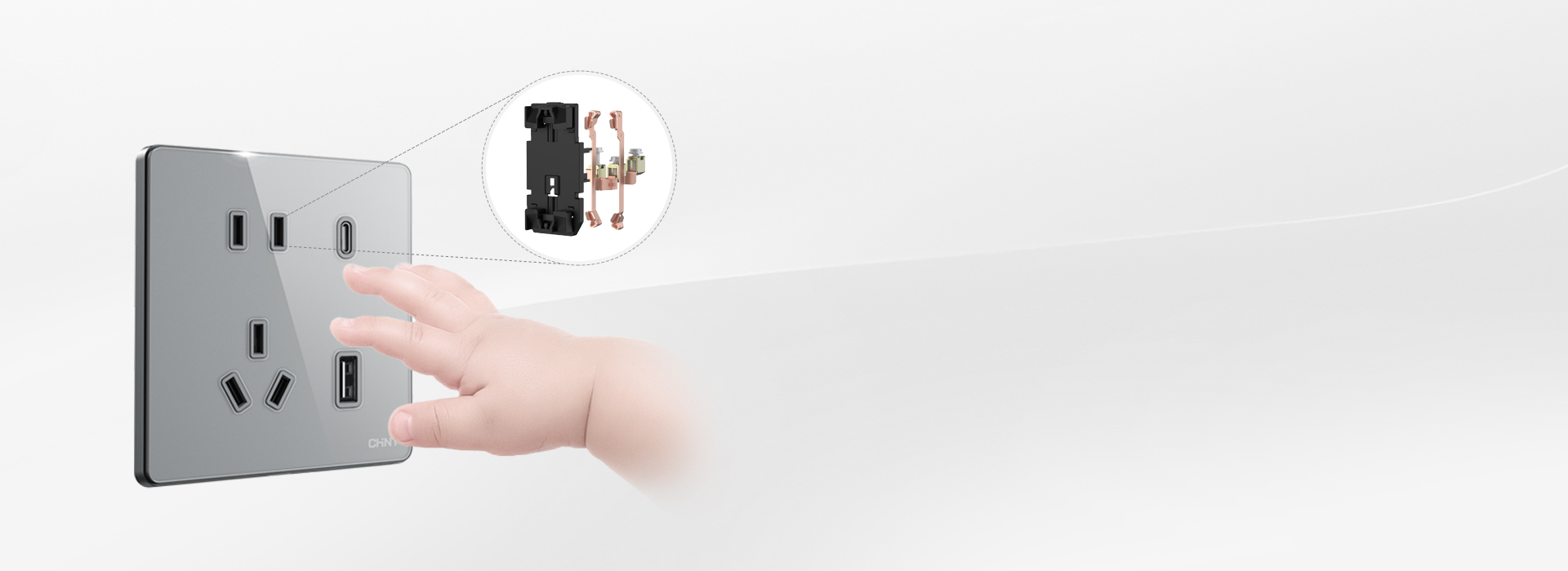 安全保護門設計 墻壁插座內置安全保護門...