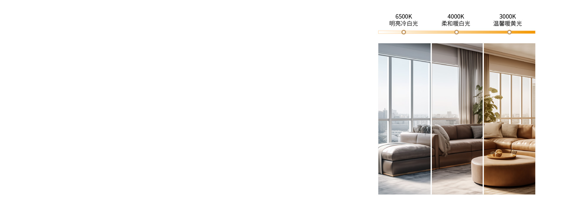 三色調(diào)光，營(yíng)造多種照明氛圍 三色分段，...